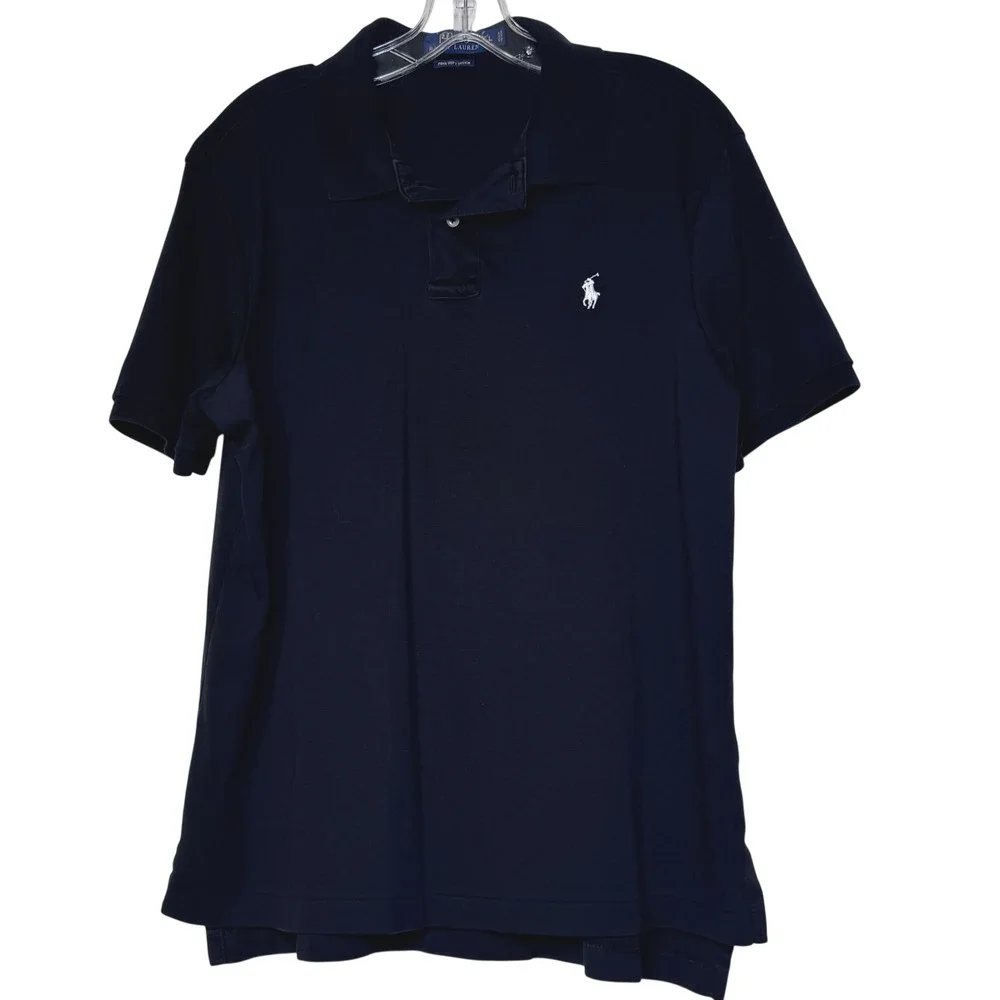 Polo Ralph Lauren Mens Black Pima Soft Touch Cotton Short Sleeve Polo Shirt L